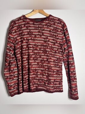 Co & Eddy Burgundy Red Floral Textured Knit Crewneck Sweater Sz XL